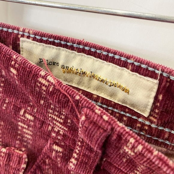 Anthro pilcro Corduroy Dark Red Cream Aztec Boho Skinny Pants Size 27 - Picture 4 of 11